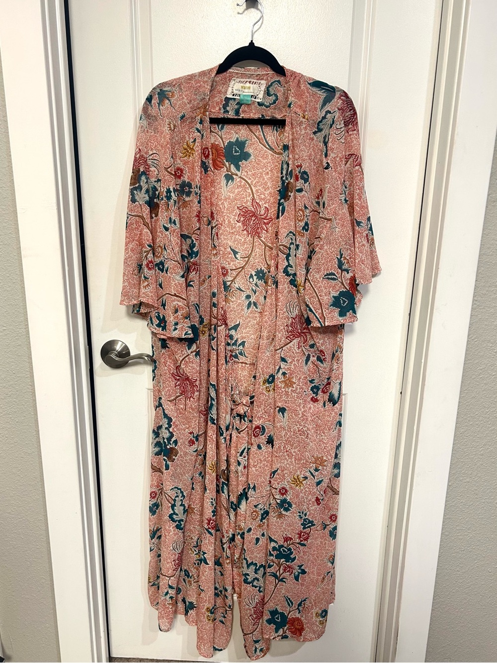 Anthropologie Pink Floral Maxi Dress with Teal & Rust Blooms